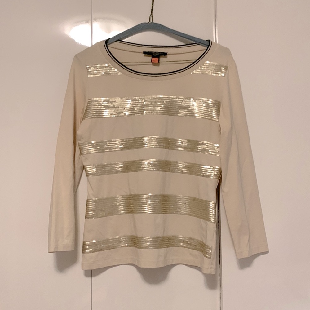 Weekend Max Mara cotton gold sequin 3/4 sleeve top small
